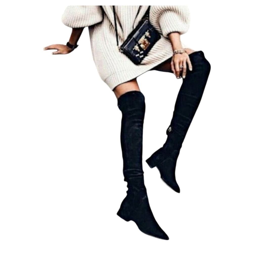 Sam Edelmam Over The Knee Boots Women Size 8 Black Suede Riding Block Heel
